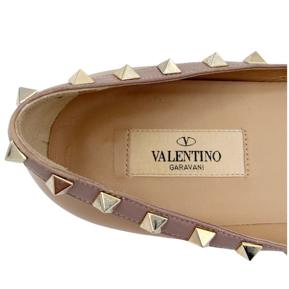Valentino Garavani Rockstud Ballet Flat Shoes Nude Patent Leather Size 39 US 9 - Picture 6 of 15